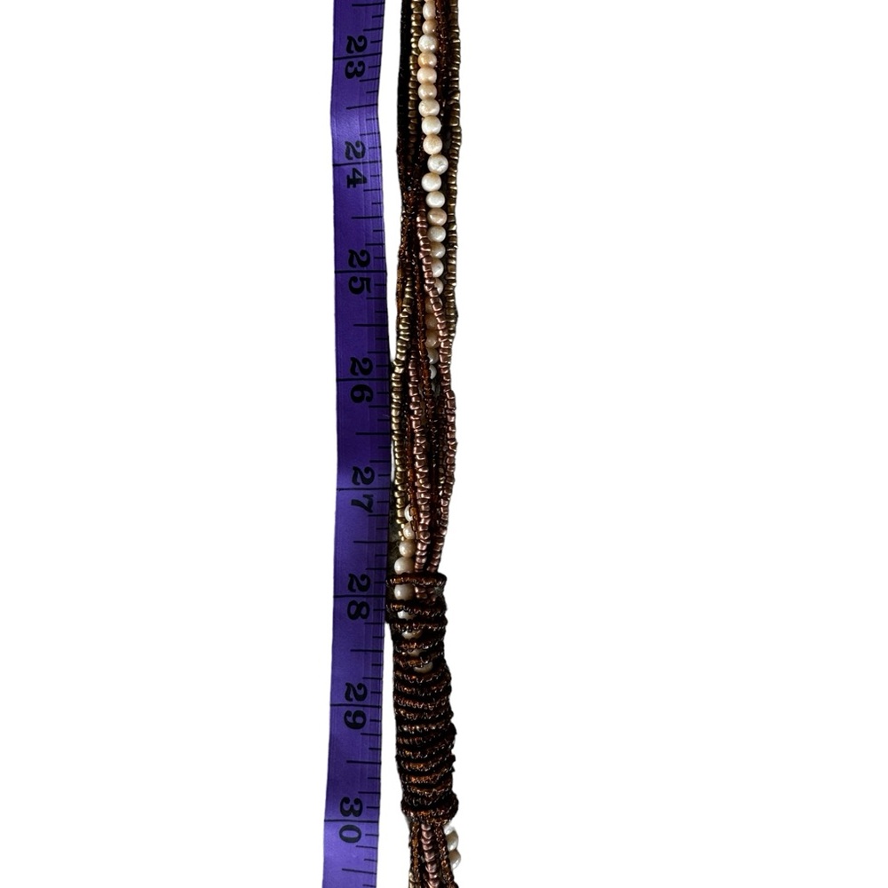 Vintage and unique brown, gold, taupe beaded tie belt - Picture 8 of 8